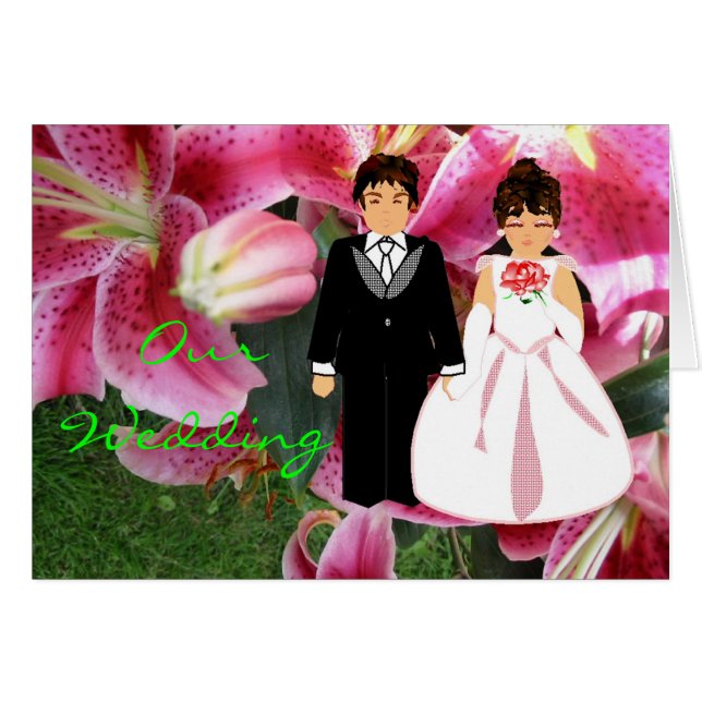 "Our Spring Wedding" Pink Lillies Card (Front Horizontal)