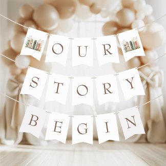 Our Story Begins, Book Themed Bridal Shower Bunting Flags