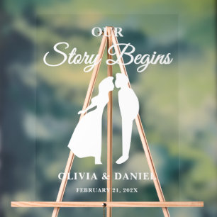 Our Story Begins Luxury Wedding Welcome Acrylic Sign