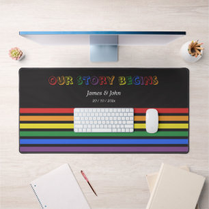 Our Story Begins Rainbow LGBTQ Flag Couple Desk Mat