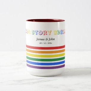 Our Story Begins Rainbow LGBTQ Flag Couple Two-Tone Coffee Mug