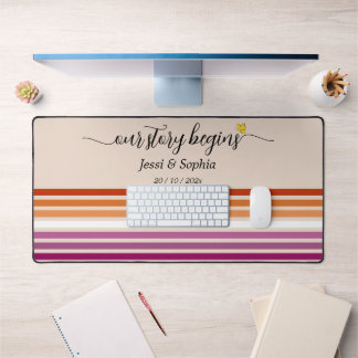 Our Story Begins Sunset Lesbian Flag Desk Mat