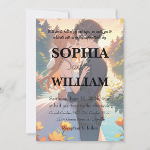 Our story in a cartoon wedding invitation