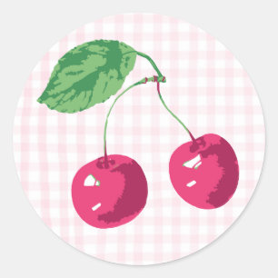 "Our Sweet Cherry" Pink & Green Birthday Classic Round Sticker
