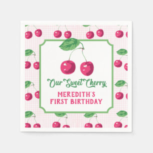 "Our Sweet Cherry" Pink & Green Birthday Napkin