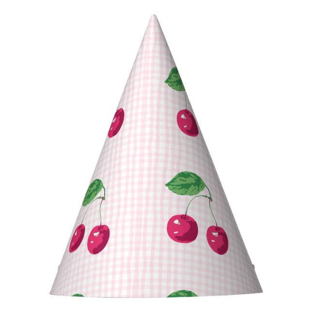 "Our Sweet Cherry" Pink & Green Birthday Party Hat (Front)