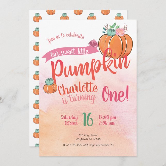 Our Sweet Little Pumpkin First Birthday Invite (Front/Back)