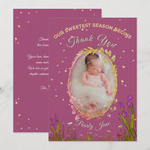 Our Sweetest Season Begins Burgundy Floral Gold Thank You Card