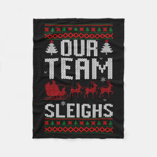 Our Team Sleighs Christmas Reindeers Santa's Long  Fleece Blanket