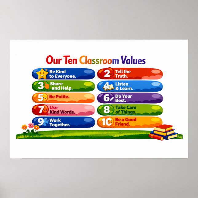 Our Ten Classroom Values – 24×36 Landscape Poster (Front)