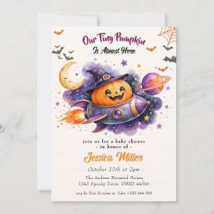 Our Tiny Pumpkin Is Almost Here  Halloween  Invitation