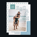 Our Travel Escape | Beach Modern Photo Christmas Holiday Card<br><div class="desc">Were you finally able to travel? Share about your adventure with this stylish photo holiday card! It features a modern outline text overlay, reading, "ESCAPE, " along with text templates for personalization! A color scheme of sky blue, darker blue, and teal green give these Christmas photo cards a beachy look,...</div>