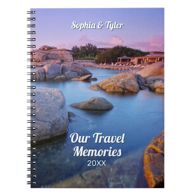 Our Travel Memories DIY Names & Year, Beach/Rocks Notebook (Front)