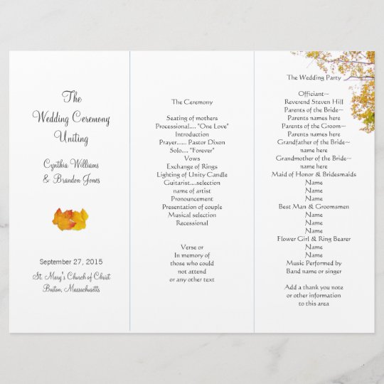 Our Tree Tri Fold Wedding Program Template Zazzle Ca