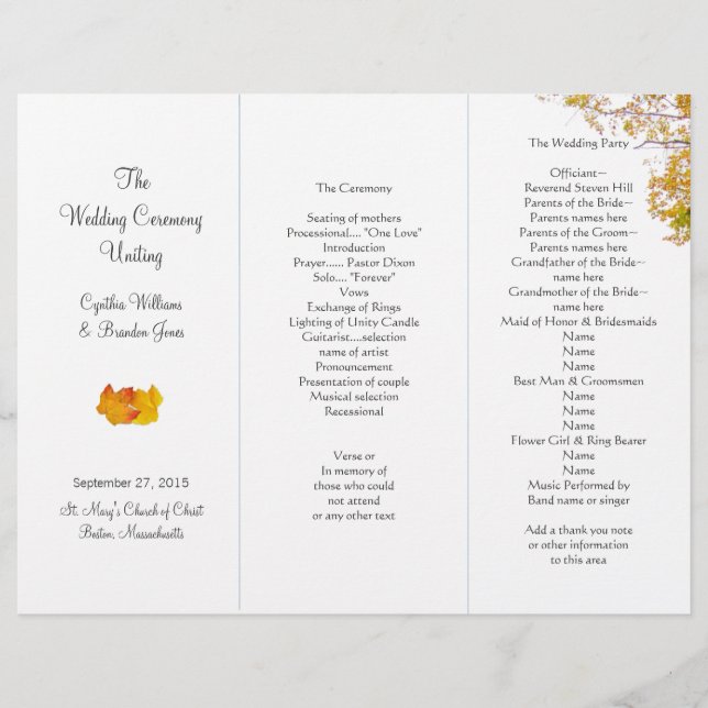 Our Tree Tri-Fold Wedding Program Template (Front)