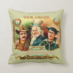 Our Union Vintage Cigar Box Label Throw Pillow