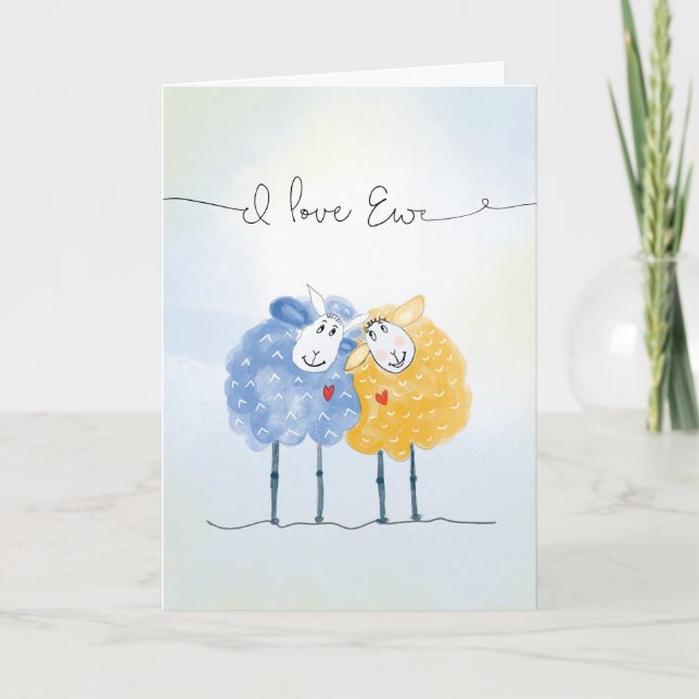 Our Wedding Anniversary Two Cute Hand Drawn Sheep Card (Front)