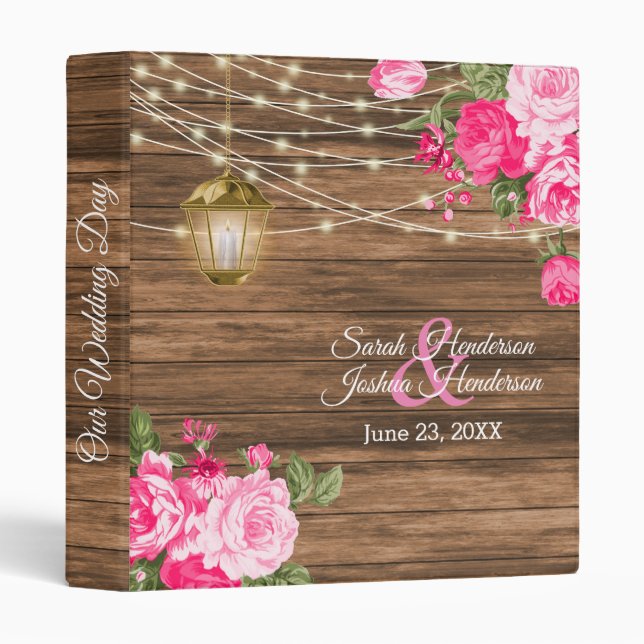 Our Wedding | Barnwood, Lantern & Pink Floral Binder (Front/Spine)