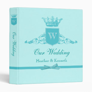 Our Wedding Crown Monogram Aqua Binder