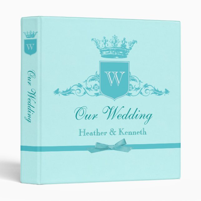 Our Wedding Crown Monogram Aqua Binder (Front/Spine)