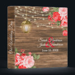 Our Wedding Day | Barnwood, Lantern & Red Flower Binder<br><div class="desc">Wedding Photo Album or Planner featured in a rustic wood background with beautiful red rose and tulip flowers, a glowing lantern and trendy string lights ready for you to personalize. ⭐This Product is 100% Customizable. Graphics and / or text can be added, deleted, moved, resized, changed around, rotated, etc... 99%...</div>