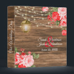 Our Wedding Day | Barnwood, Lantern & Red Flower Binder<br><div class="desc">Wedding Photo Album or Planner featured in a rustic wood background with beautiful red rose and tulip flowers, a glowing lantern and trendy string lights ready for you to personalize. ⭐This Product is 100% Customizable. Graphics and / or text can be added, deleted, moved, resized, changed around, rotated, etc... 99%...</div>