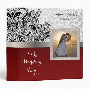 Our Wedding Day Damask White & Dark Red Binder