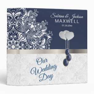 Our Wedding Day   Dark Blue and White Binder