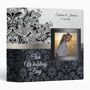 Our Wedding Day Elegant Black and Grey Binder
