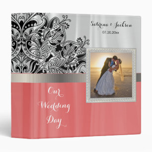 Our Wedding Day Elegant White & Coral Satin Binder