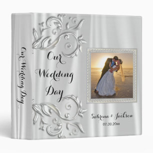 Our Wedding Day Elegant White Satin Binder