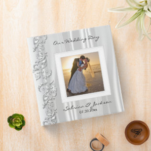 Our Wedding Day   Elegant White Satin Binder