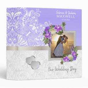 Our Wedding Day White Damask & Lavender Binder