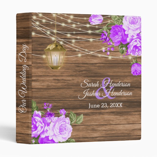 Our Wedding Day | Wood, Lantern & Purple Flower Binder (Front/Spine)