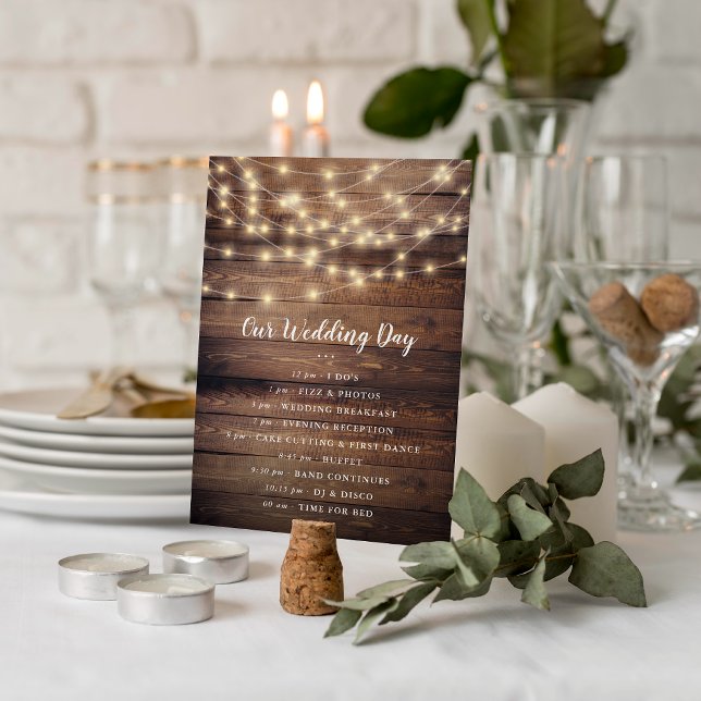 Our Wedding Day | Wood & String Lights Program (Program Card Mock-up)