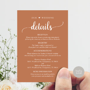 Our Wedding Details, Rustic Copper Rust Brown Enclosure Card