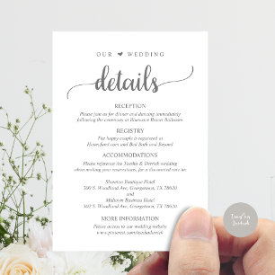 Our Wedding Details, Rustic Dark Grey Enclosure Card