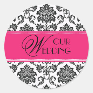 Our Wedding Fuchsia Orange Damask Sticker