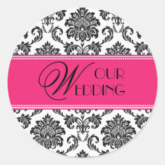 Our Wedding Fuchsia Orange Damask Sticker
