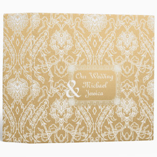 Our Wedding Gold & White Lacy Damask Planner Binder