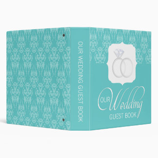 Our Wedding Guest Book Teal Damask and Rings Binder