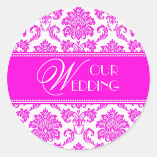 Our Wedding Hot Pink Damask Sticker