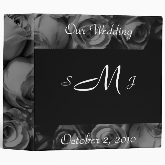 "Our Wedding" (Monogram/Roses in B&W) Binder (Front/Spine)
