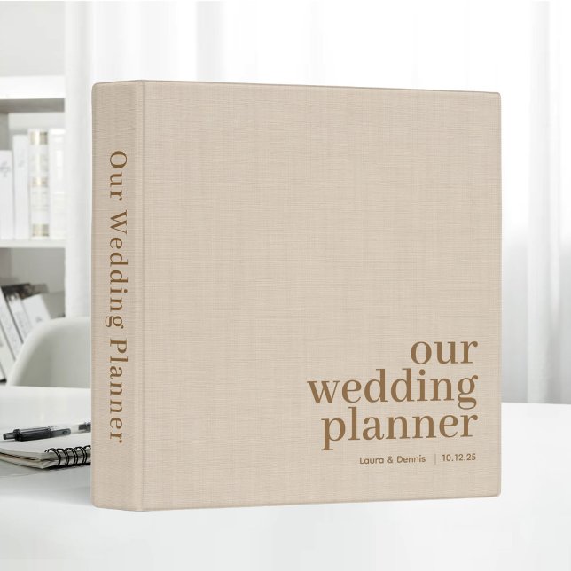 Our Wedding Planner Simple Elegant Beige Linen Binder (Creator Uploaded)