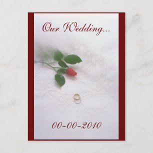 Our Wedding Pretty Red Rose and Rings Postcard