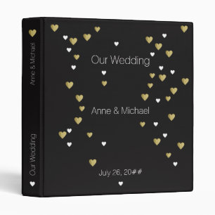 our wedding, romantic love hearts black binder
