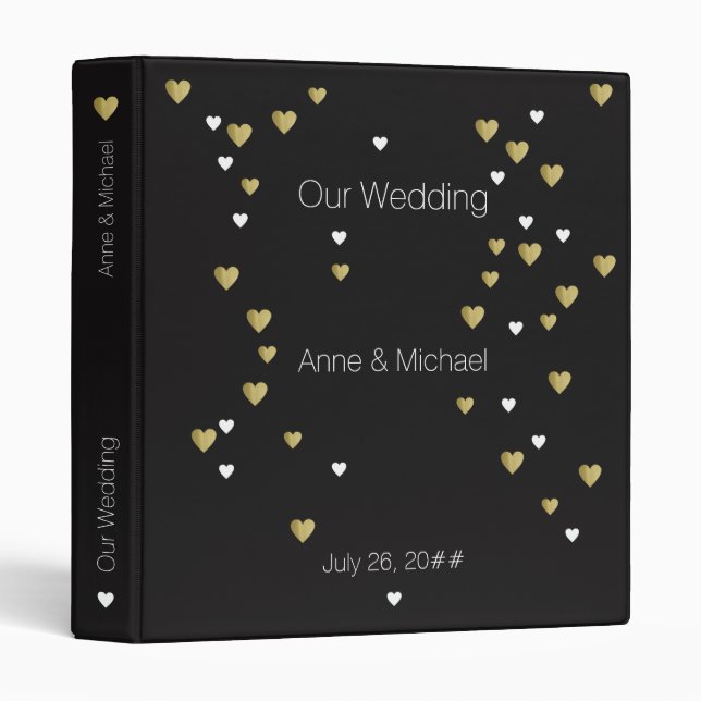 our wedding, romantic love hearts black binder (Front/Spine)