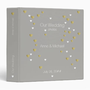 our wedding, romantic love hearts grey binder