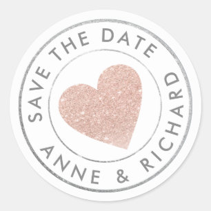 our wedding, SAVE THE DATE rose love heart Classic Round Sticker