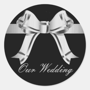 "Our Wedding" - Silver/Grey Bow and Ribbon[a] Classic Round Sticker